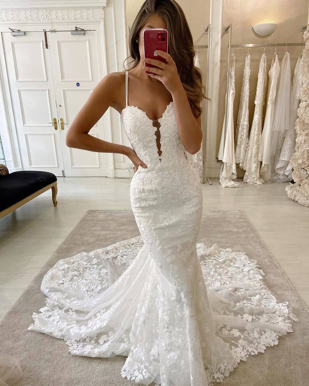 Delicate Lace Appliques Mermaid Beach Wedding Dresses | Spaghetti Straps Sleeveless Bridal Gowns