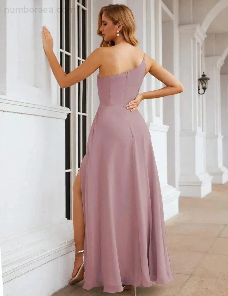 ZapDress One Shoulder Chiffon Bridesmaid Dresses Long Formal Homecoming Prom Gowns for Women Party Wedding Evening (ZD16950)