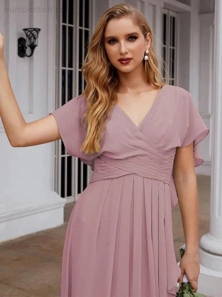 ZapDress Chiffon Bridesmaid Dresses Long Formal Evening Prom Mother of The Bride Dress with Flutter Sleeve (ZD17054)