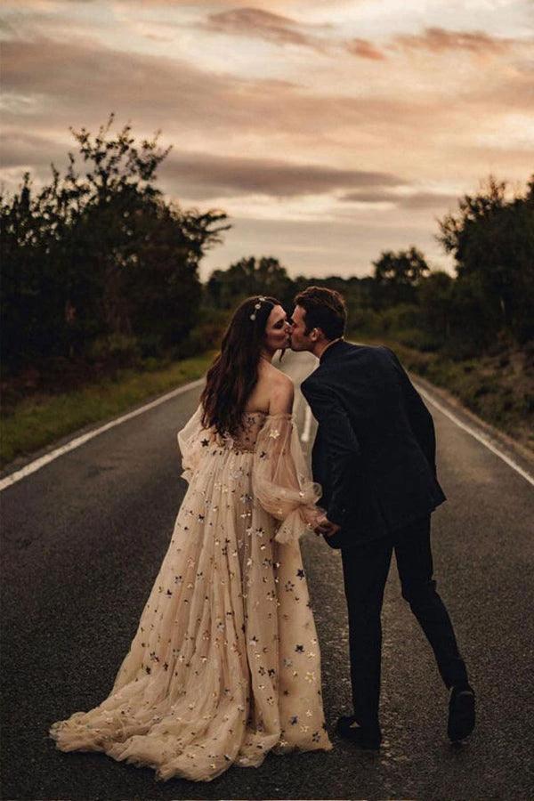 Detachable Sleeves Sweetheart Neckline Sequin Lace A-line Wedding Dresses (ZD16208)