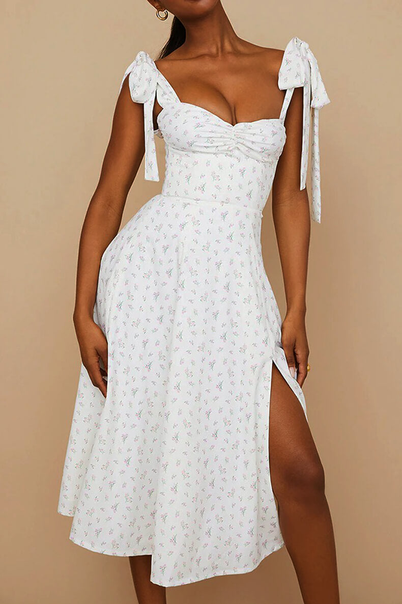 Yolaina Chic Pretty Midi Dress with Straps and Slit Silhouette Collection