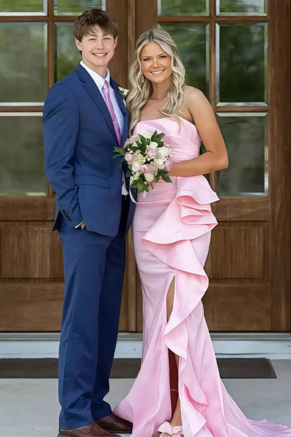 Dreamy Mermaid Strapless Pink Long Prom Dress with Train - VelvetHem