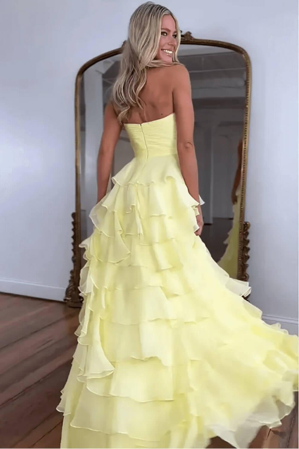 Tiered Fuchsia Prom Dress A-Line Sweetheart Formal Dress With Slit