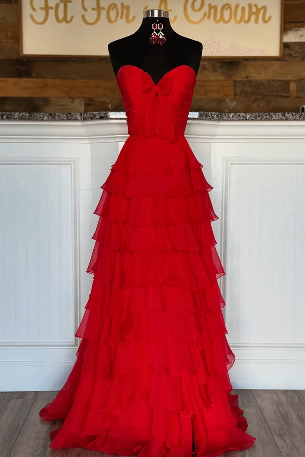Fuchsia Prom Dress A-Line Sweetheart Tiered Formal Dress With Slit