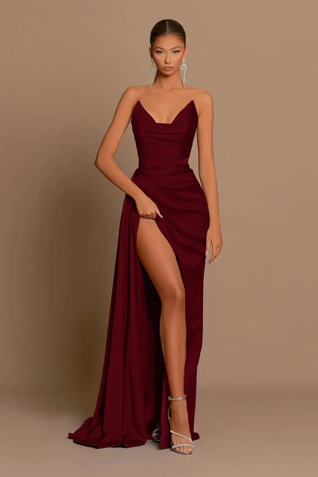 Dusty Blue Sweetheart Evening Prom Dress Mermaid Slit Long Wedding Guest Dress
