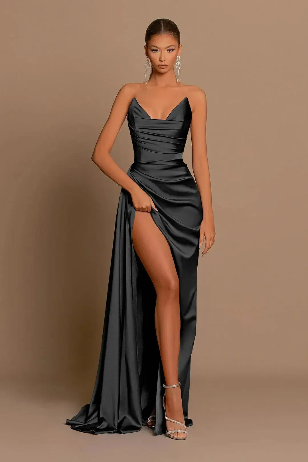 Dusty Blue Sweetheart Evening Prom Dress Mermaid Slit Long Wedding Guest Dress