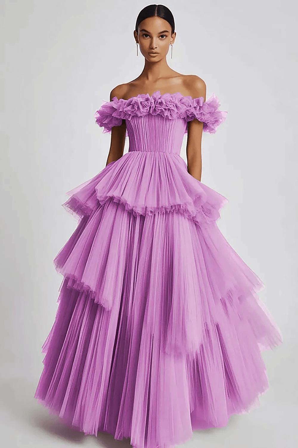 Dusty Sage Prom Dress Tulle Off The Shoulder Ball Gown Formal Dress With Ruffles