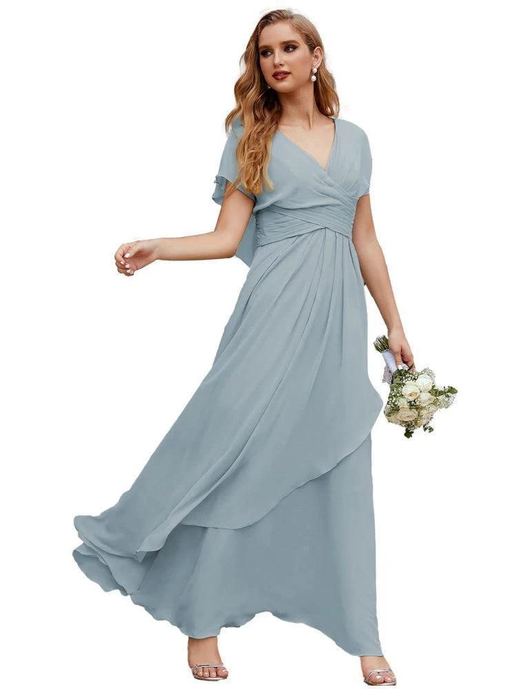 Numbersea Chiffon Bridesmaid Dresses Long Formal Evening Prom Mother of The Bride Dress with Flutter Sleeve SEA28040 by numbersea