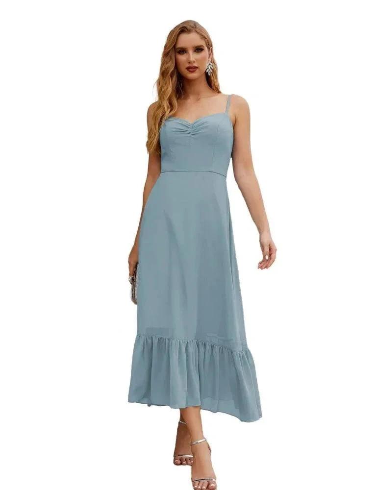 Numbersea Spaghetti Strap Chiffon Bridesmaid Dress Ankle Length Formal A Line Cocktail Party Homecoming Dress for Juniors SEA28028 by numbersea