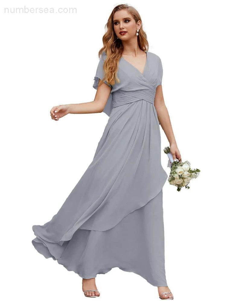 ZapDress Chiffon Bridesmaid Dresses Long Formal Evening Prom Mother of The Bride Dress with Flutter Sleeve (ZD17054)