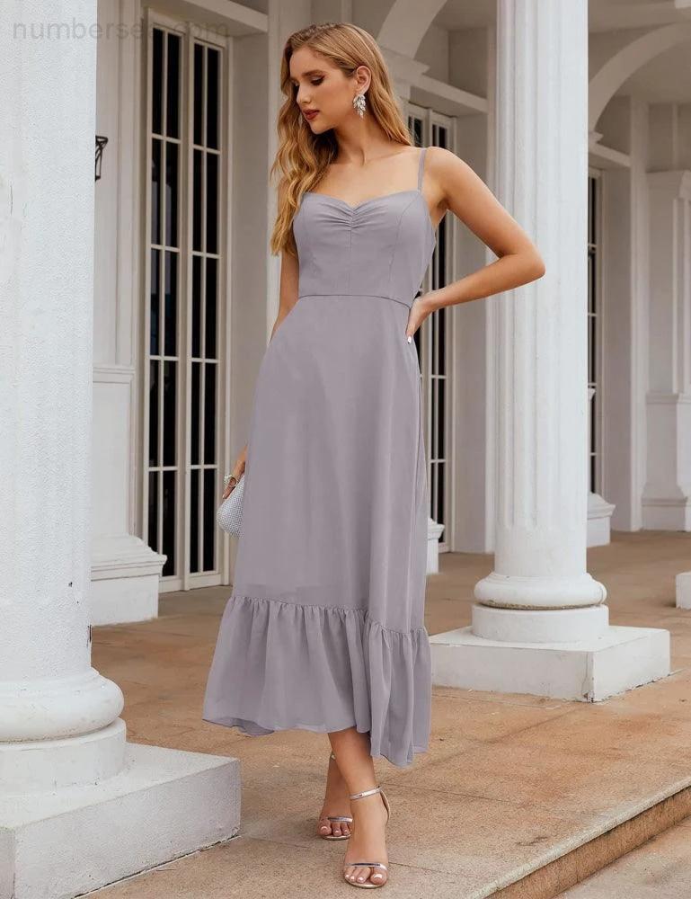 ZapDress  Spaghetti Strap Chiffon Bridesmaid Dress Ankle Length Formal A Line Cocktail Party Homecoming Dress for Juniors (ZD16949)