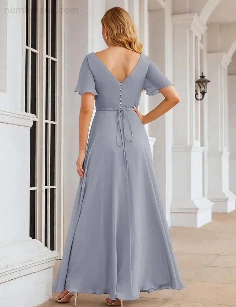 ZapDress Wrap V-Neck Chiffon Bridesmaid Dresses Long Formal Maxi Evening Gown for Wedding Guests (ZD17056)