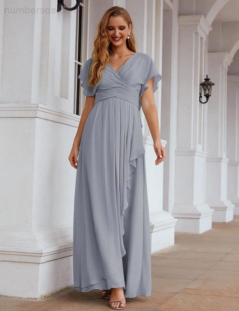 ZapDress Chiffon Bridesmaid Dresses Long Formal Evening Prom Mother of The Bride Dress with Flutter Sleeve (ZD17054)