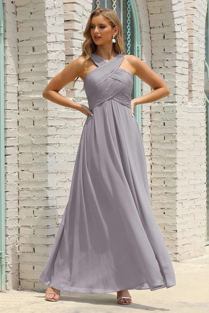 Numbersea Women Halter Chiffon Bridesmaid Dress A-line Long Formal Prom Gown SEA28015 by numbersea