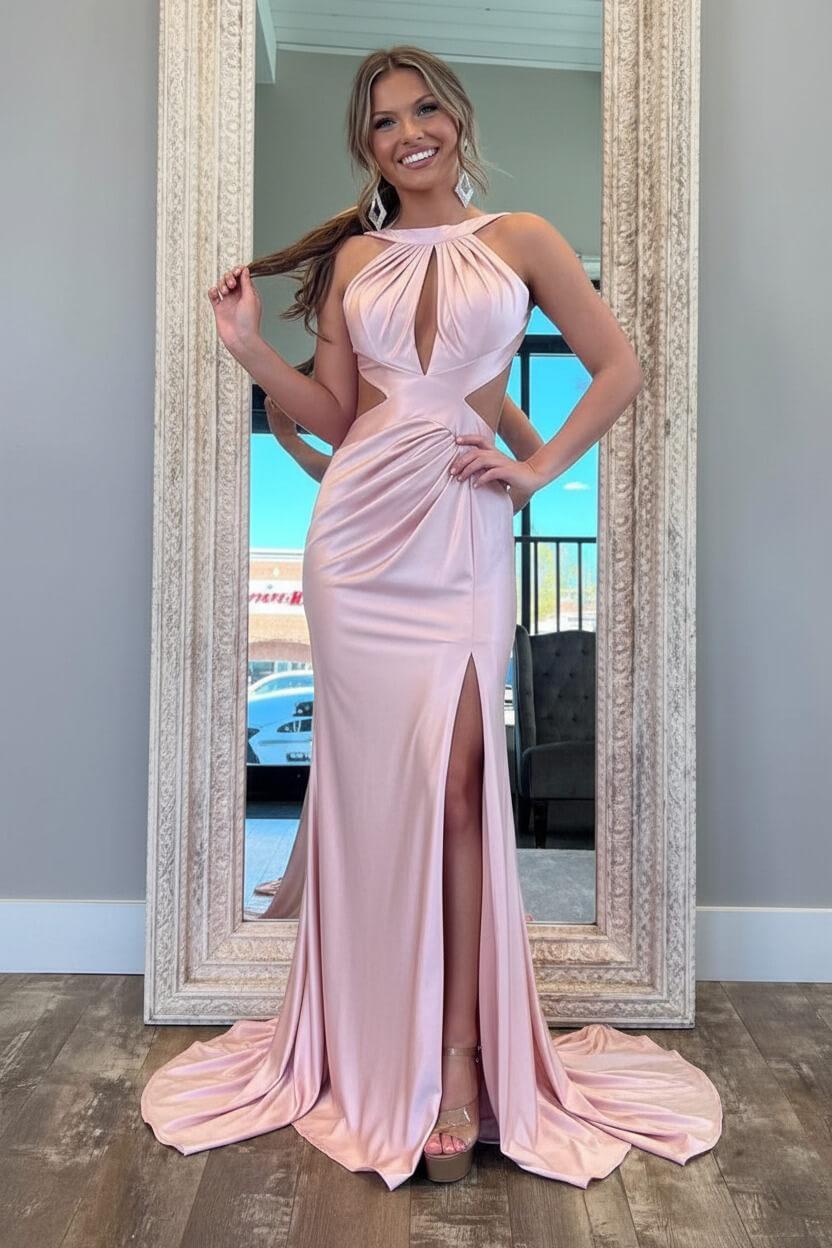Suzhoufashion Stylish Fuchsia Metallic Mermaid Prom Dress With Slit And Open Back Formal Evening Gown