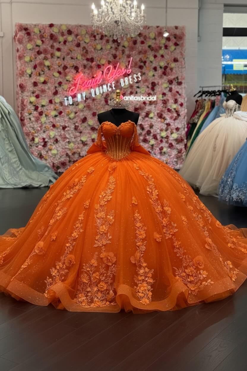 Ball Gown Off Shoulder Sleeveless Pleated 3D Flowers Applique Bow Knot Sparkly Pink Tulle Quinceanera Dress Birthday Party Dress Evening Formal Gown For Sweet 16