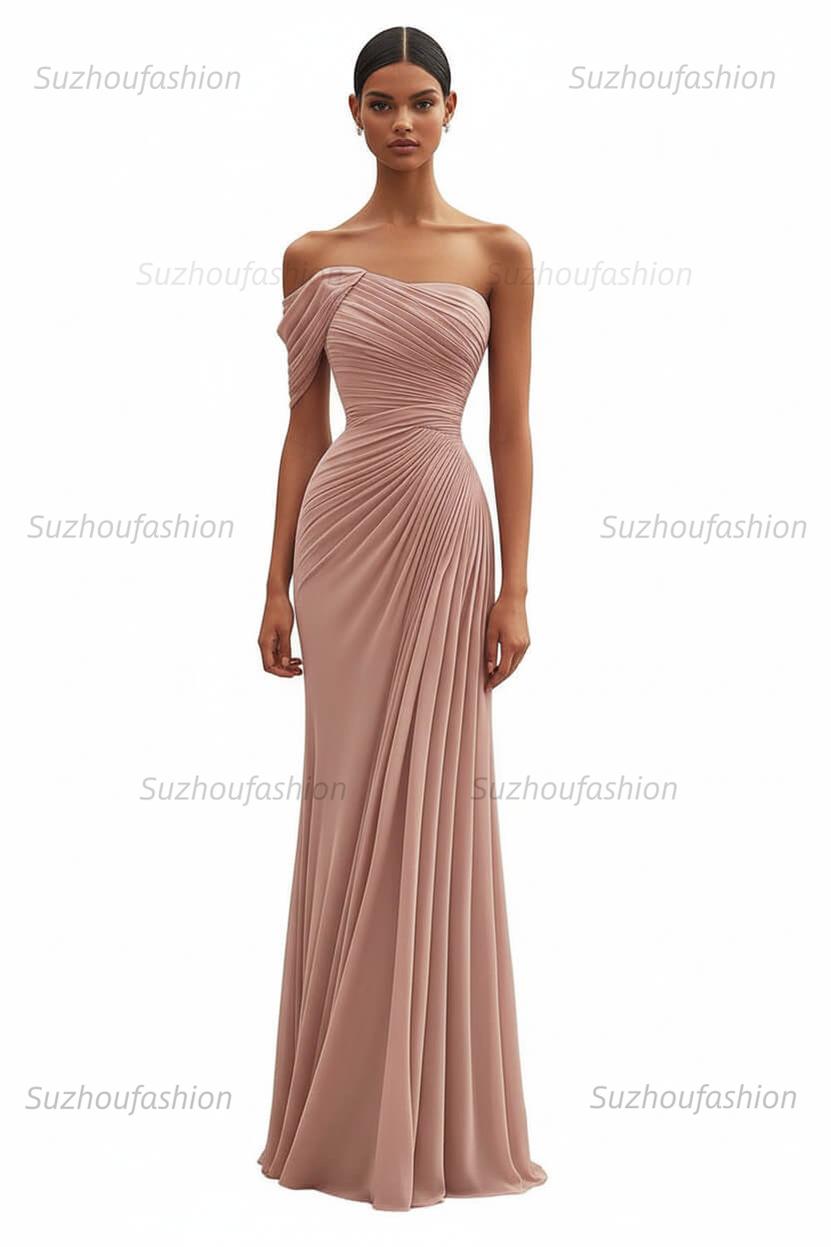 One Shoulder Ruched Mermaid Dark Green Wedding Guest Dress Long Formal Dress
