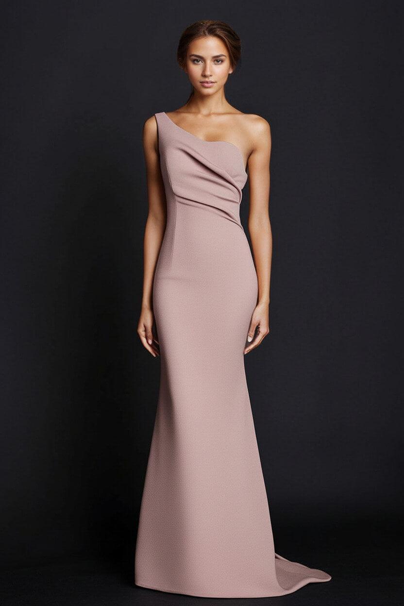 One Shoulder Khaki Wedding Guest Dress Mermaid Long Formal Dress