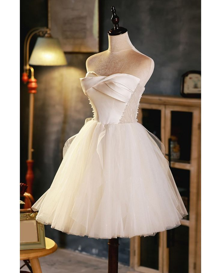 Elegant Satin Tulle Homecoming Dress Strapless Short Birthday Dress - View 3 | VelvetHem