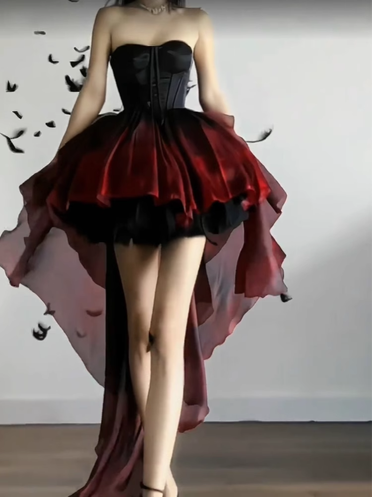 Chic Ball Gown Sweetheart Burgundy Short Birthday Dresses Birthday Outfits - VelvetHem