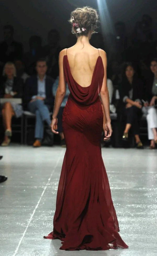 Vintage Burgundy Mermaid Evening Dress Long Prom Dress - View 2 | VelvetHem