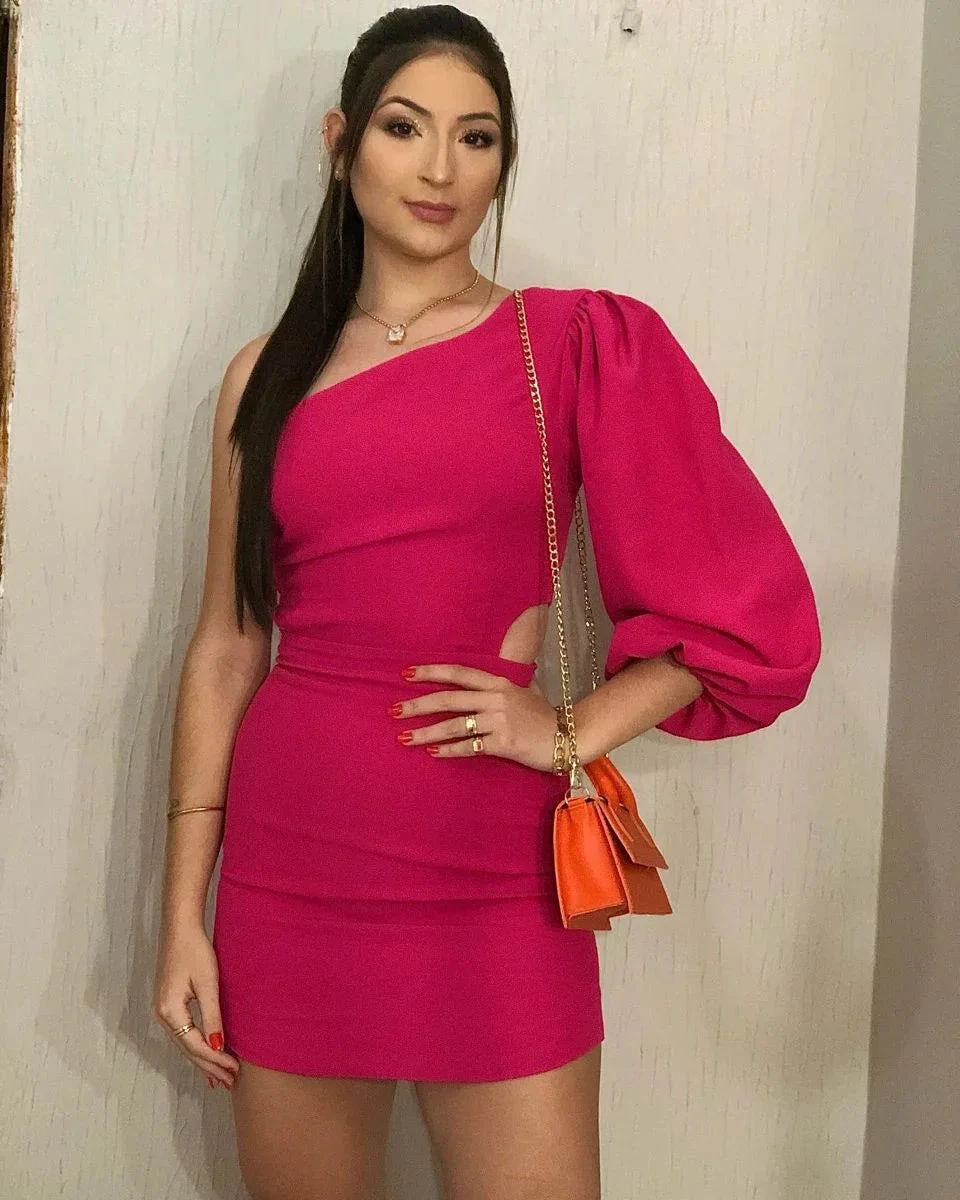 New Arrival One Sleeve Bodycon Dress Mini Homecoming Dress (ZD12811)