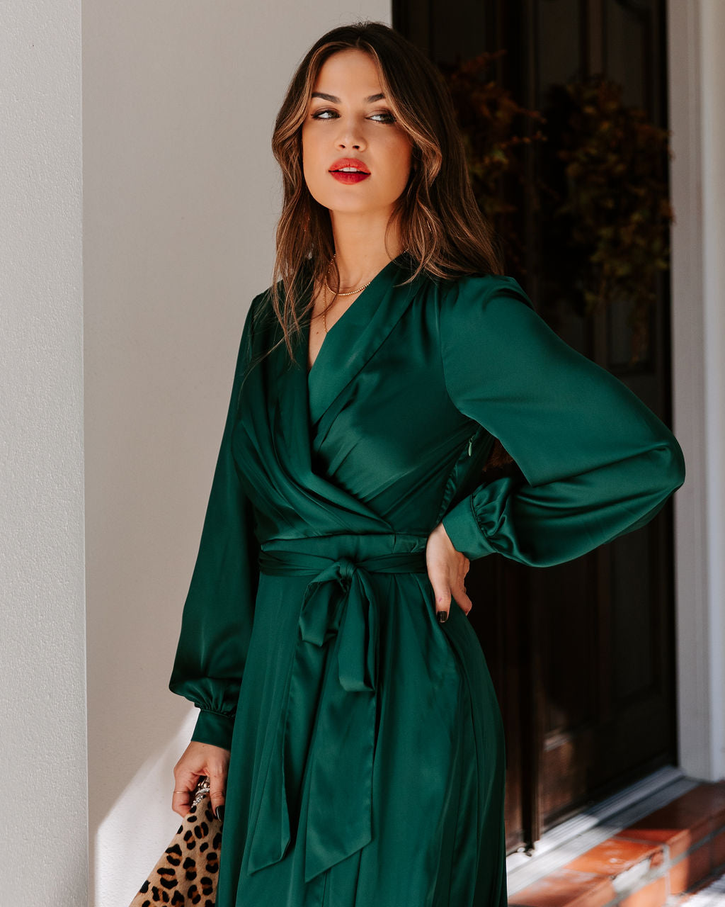 Always Memorable Satin Maxi Dress Emerald