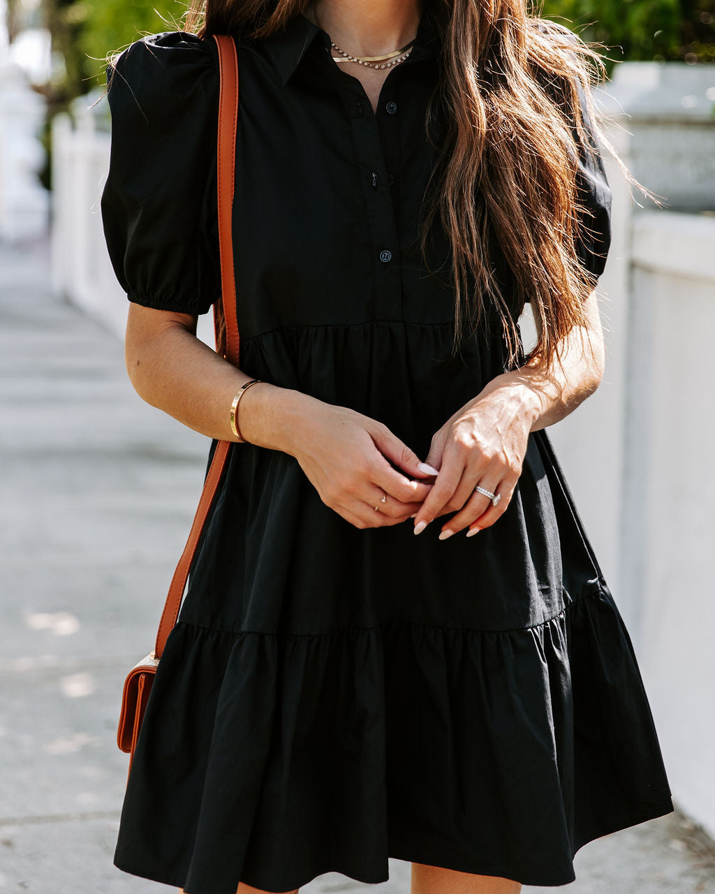 Aliza Cotton Button Down Babydoll Dress Black