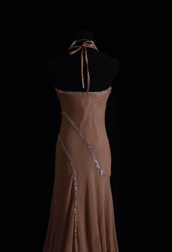 Classy Halter Chiffon Sequin Beaded Mermaid Long Wedding Guest Dress Formal Party Dress - View 6 | VelvetHem
