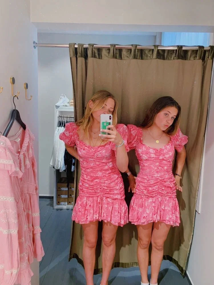 Vintage Pink Floral Homecoming Dress Pink Beach Dress (ZD12689)