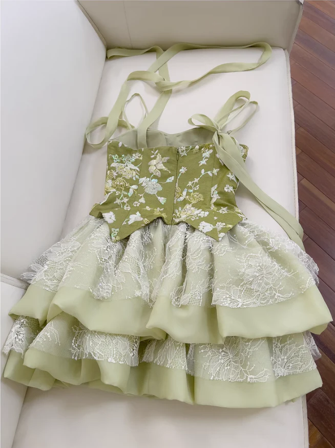 Sweet Green Lace A Line Homecoming Dress Mini Prom Dress