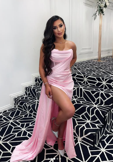 Sexy 17th Birthday Dress Strapless Mermaid Prom Dresses for Black Girls Thigh-High Slits Pleats Beading Birthday Outfits - View 5 | VelvetHem