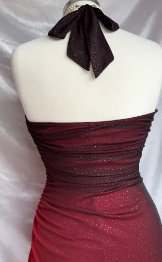 Beautiful Halter Ombre Navy Blue V Neck Chiffon Long Prom Dress Party Dress