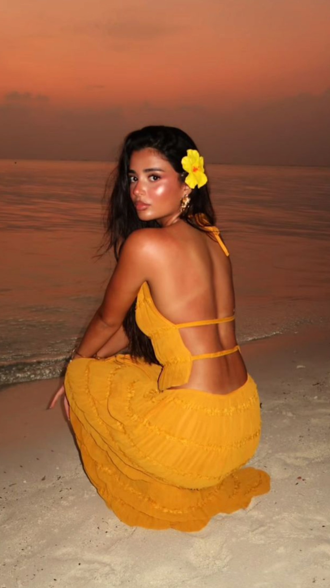 Sexy Halter Chiffon Backless Party Dress Orange Long Vacation Dresses Two Piece - View 2 | VelvetHem