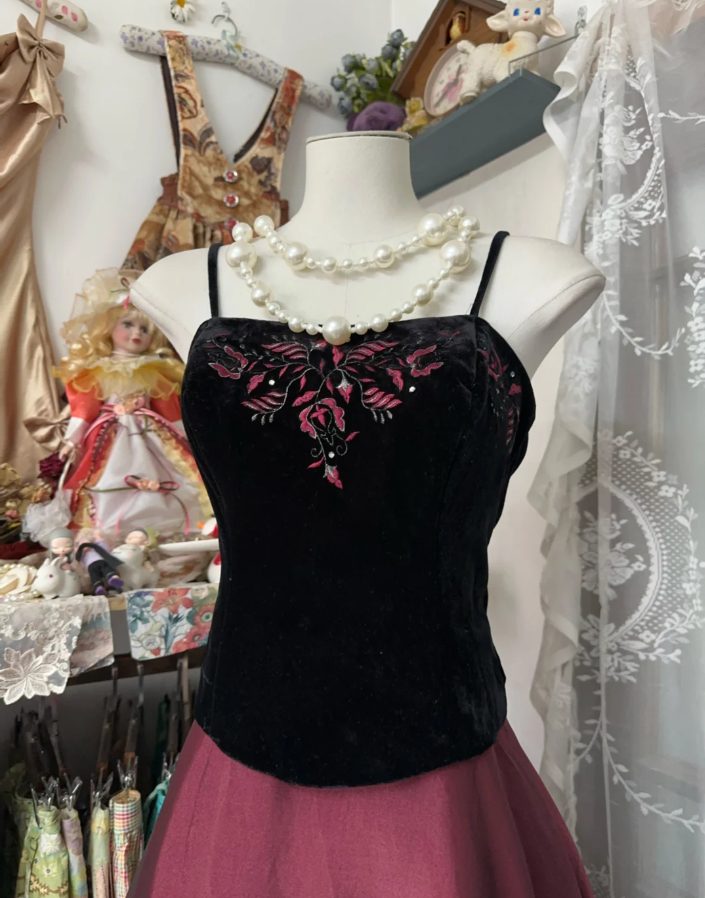 Vintage Burgundy Spaghetti Straps Organza Long Evening Dress Formal Birthday Party Gown - View 2 | VelvetHem