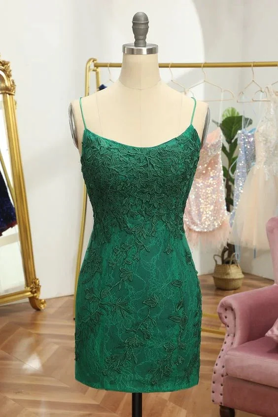 Green Short Tight Homecoming Dress with Lace (ZD11776)