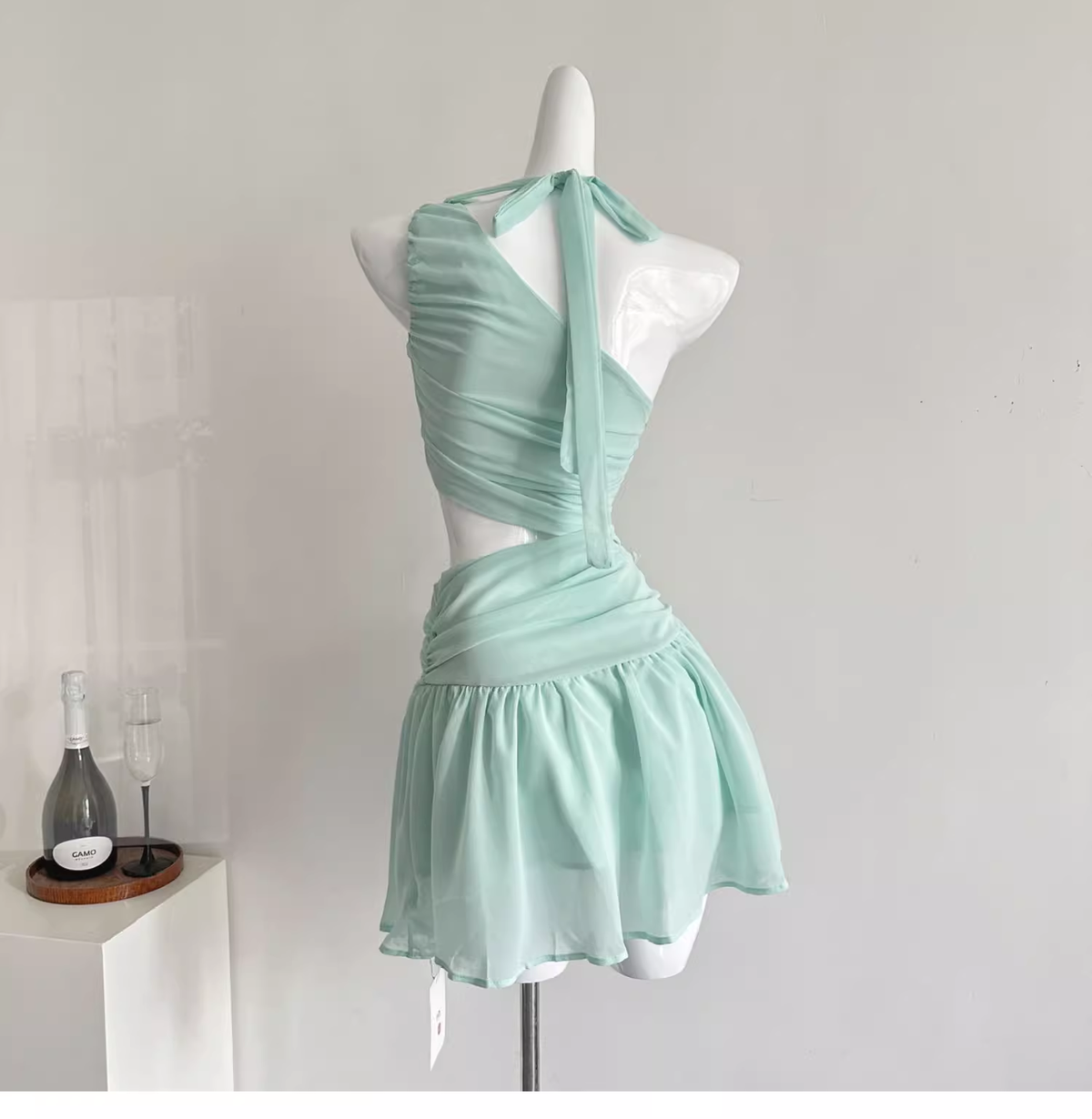 Sexy Green One Shoulder A Line Vacation Dress Mini Party Gown - View 4 | VelvetHem