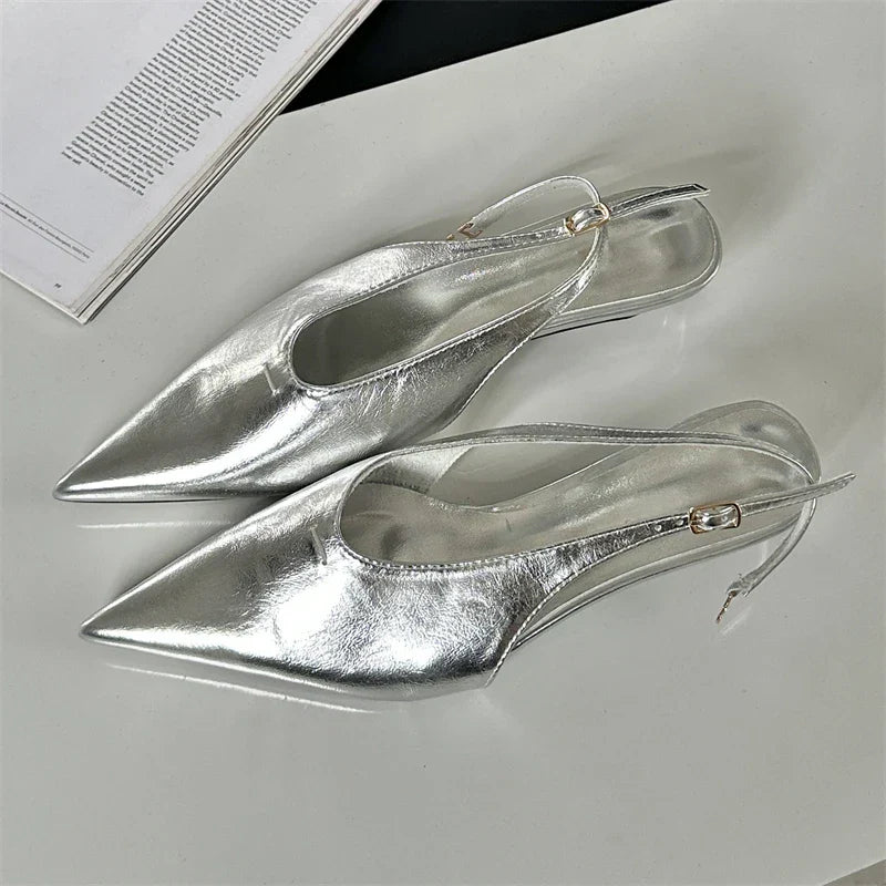 Designer Pointed Toe Buckle Strap Women Thin Elegant Banquet Dress Mule Ladies Shoes Low Heel Pumps - View 2 | VelvetHem