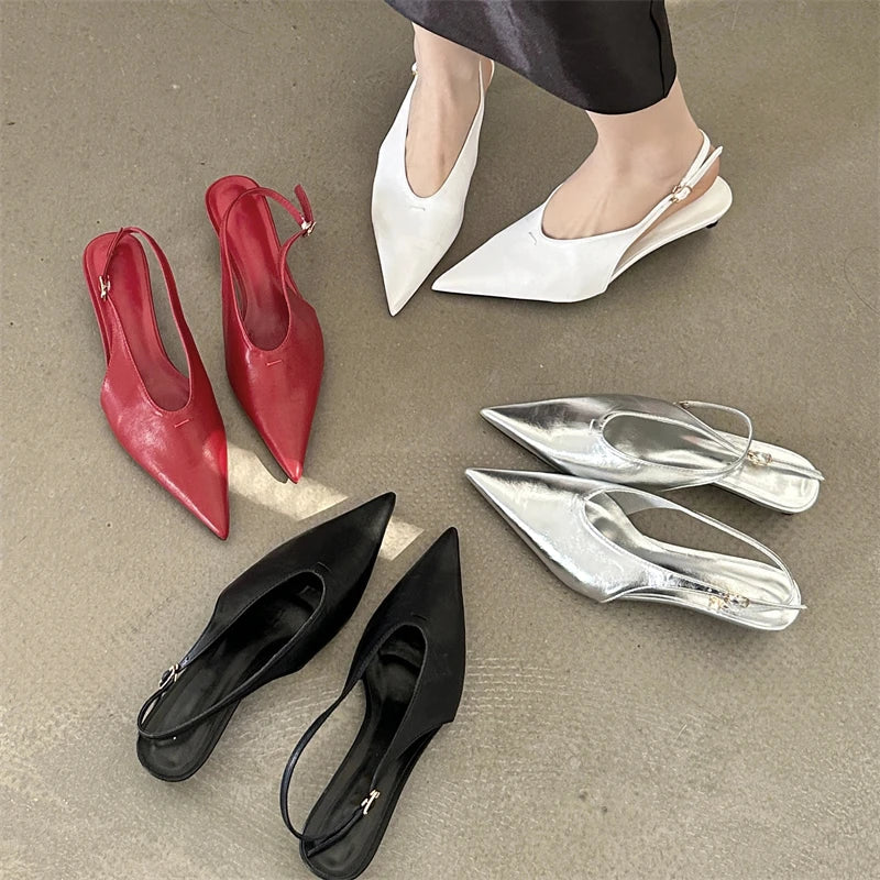 Designer Pointed Toe Buckle Strap Women Thin Elegant Banquet Dress Mule Ladies Shoes Low Heel Pumps - View 6 | VelvetHem