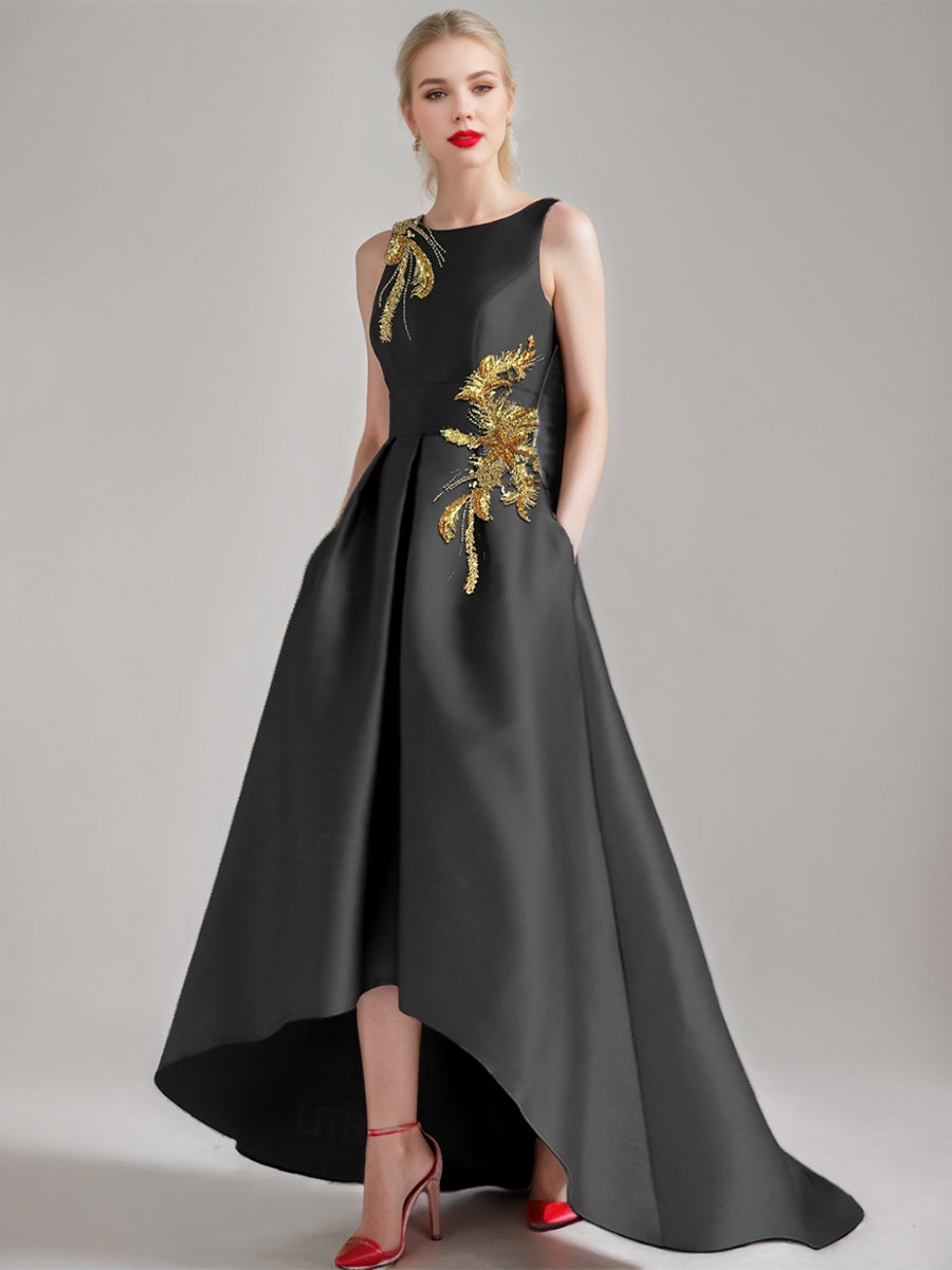 Elegant Asymmetrical A Line Scoop Mother of the Bride & Groom Sleeveless Dress with Appliques