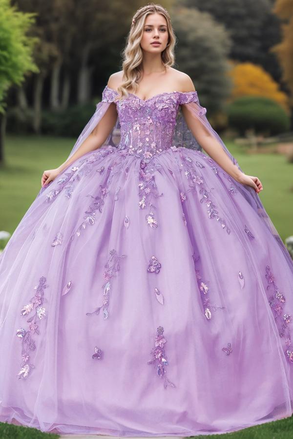 Elegant Ball Gown Off Shoulder Sleeveless Sequins Appliques Purple Tulle Quinceanera Dress Birthday Party Gown For Sweet 16