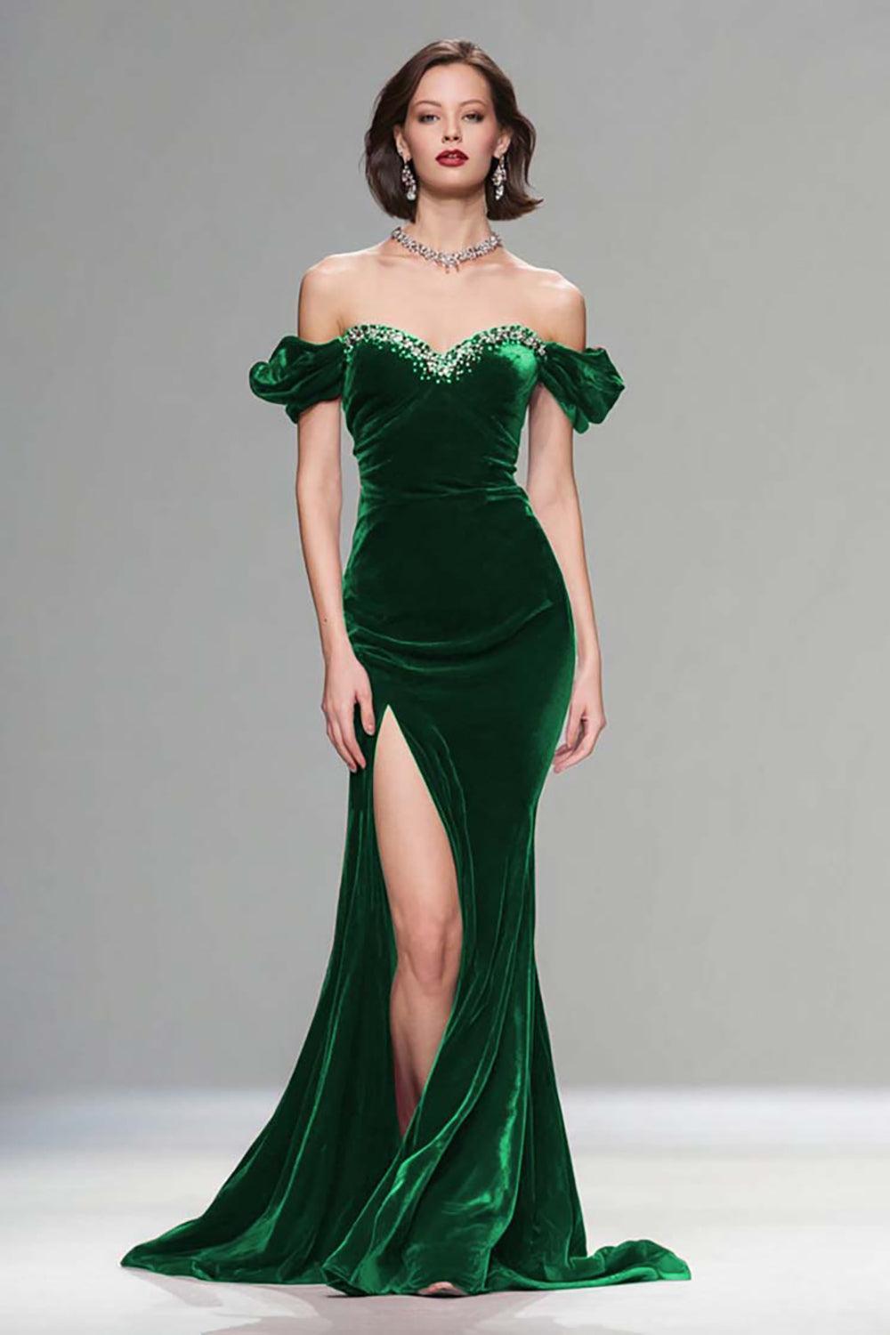 Suzhoufashion Elegant Burgundy Mermaid Long Velvet Holiday Party Dress With Beading