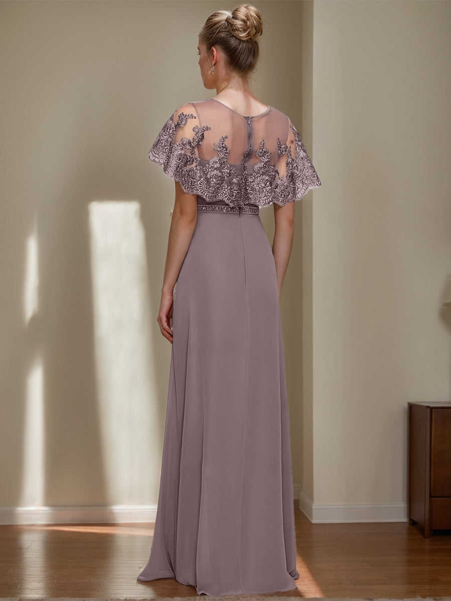 Elegant Jewel Neck Sheath Column Dress for Mother of the Bride & Groom with Appliques Belt and Beadings