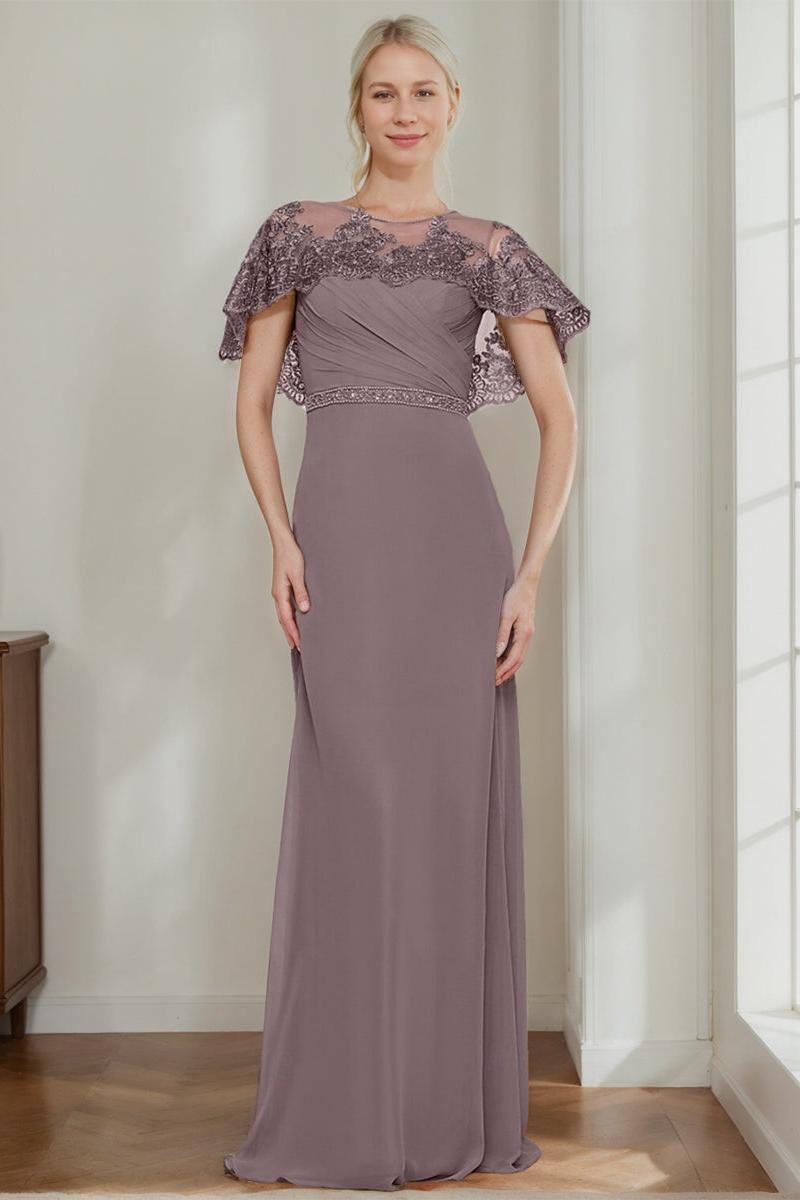 Elegant Jewel Neck Sheath Column Dress for Mother of the Bride & Groom with Appliques Belt and Beadings
