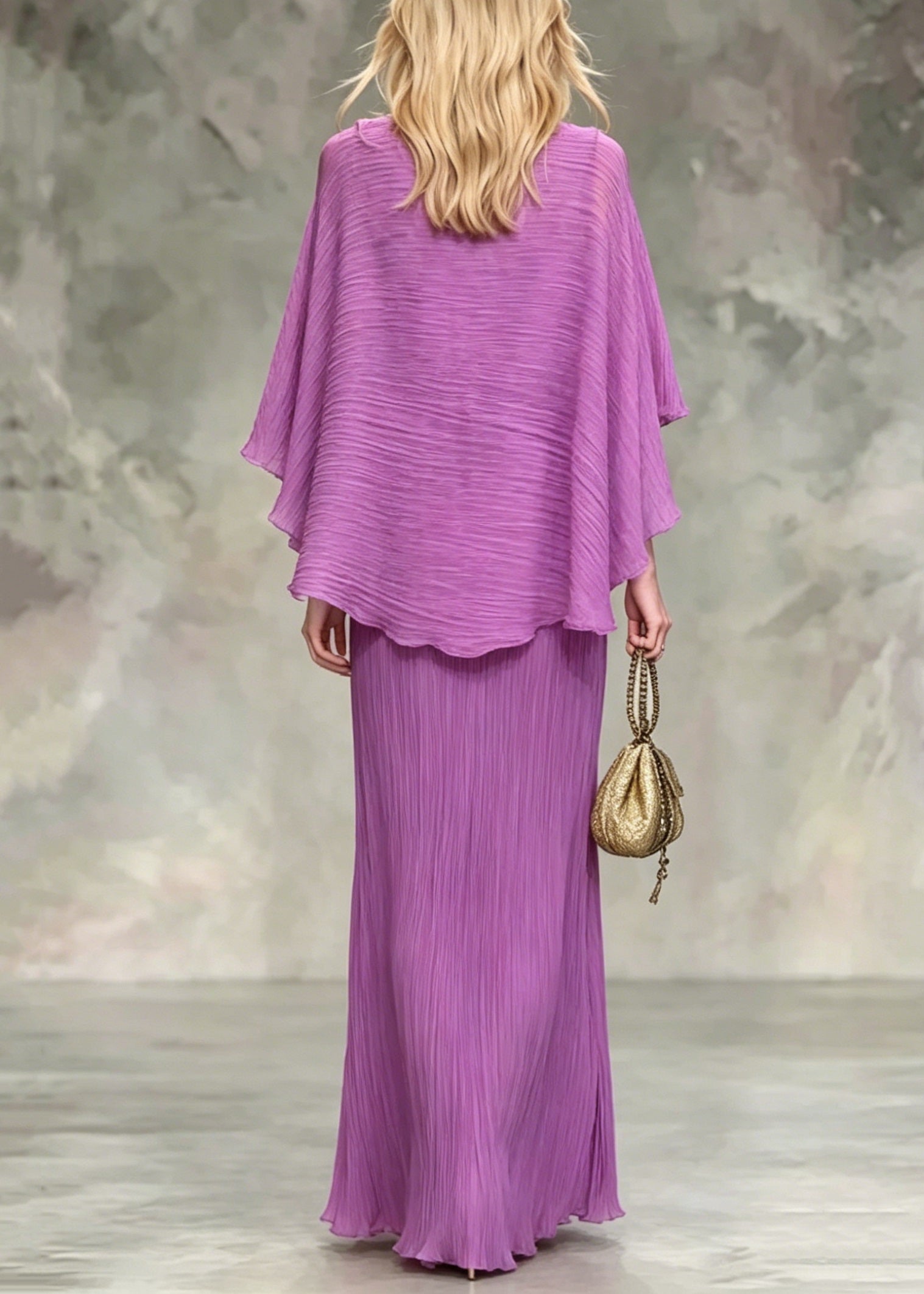 Elegant Lavender O Neck Silk Maxi Dress Summer