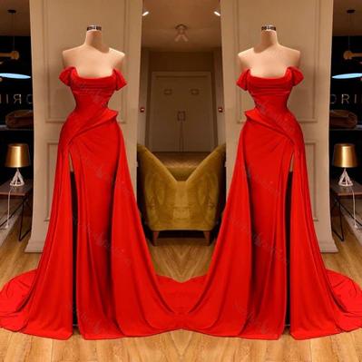 Elegant Long Red A-line Sleeveless  Designer Prom Dress Split Long