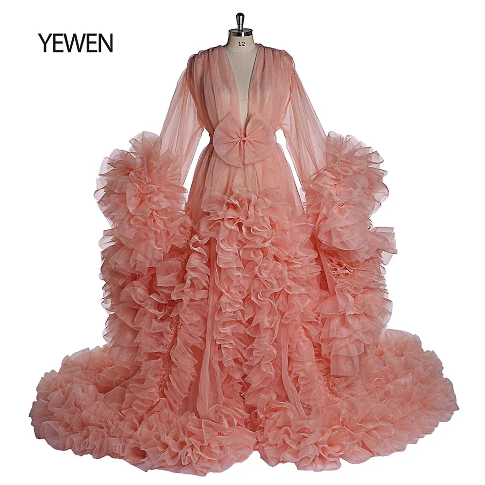 Elegant Maternity Photography Prop Pregnancy Dress for Photo Shooting Organza Ruffle Pregnant Women Dresses Maxi Maternity Gown