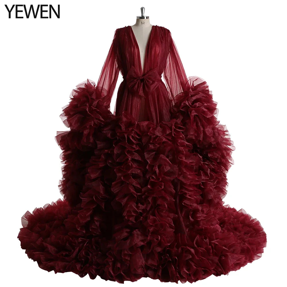 Elegant Maternity Photography Prop Pregnancy Dress for Photo Shooting Organza Ruffle Pregnant Women Dresses Maxi Maternity Gown