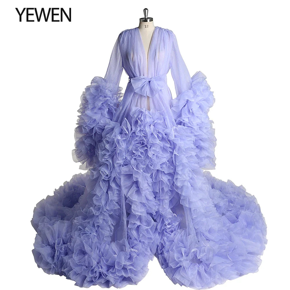 Elegant Maternity Photography Prop Pregnancy Dress for Photo Shooting Organza Ruffle Pregnant Women Dresses Maxi Maternity Gown