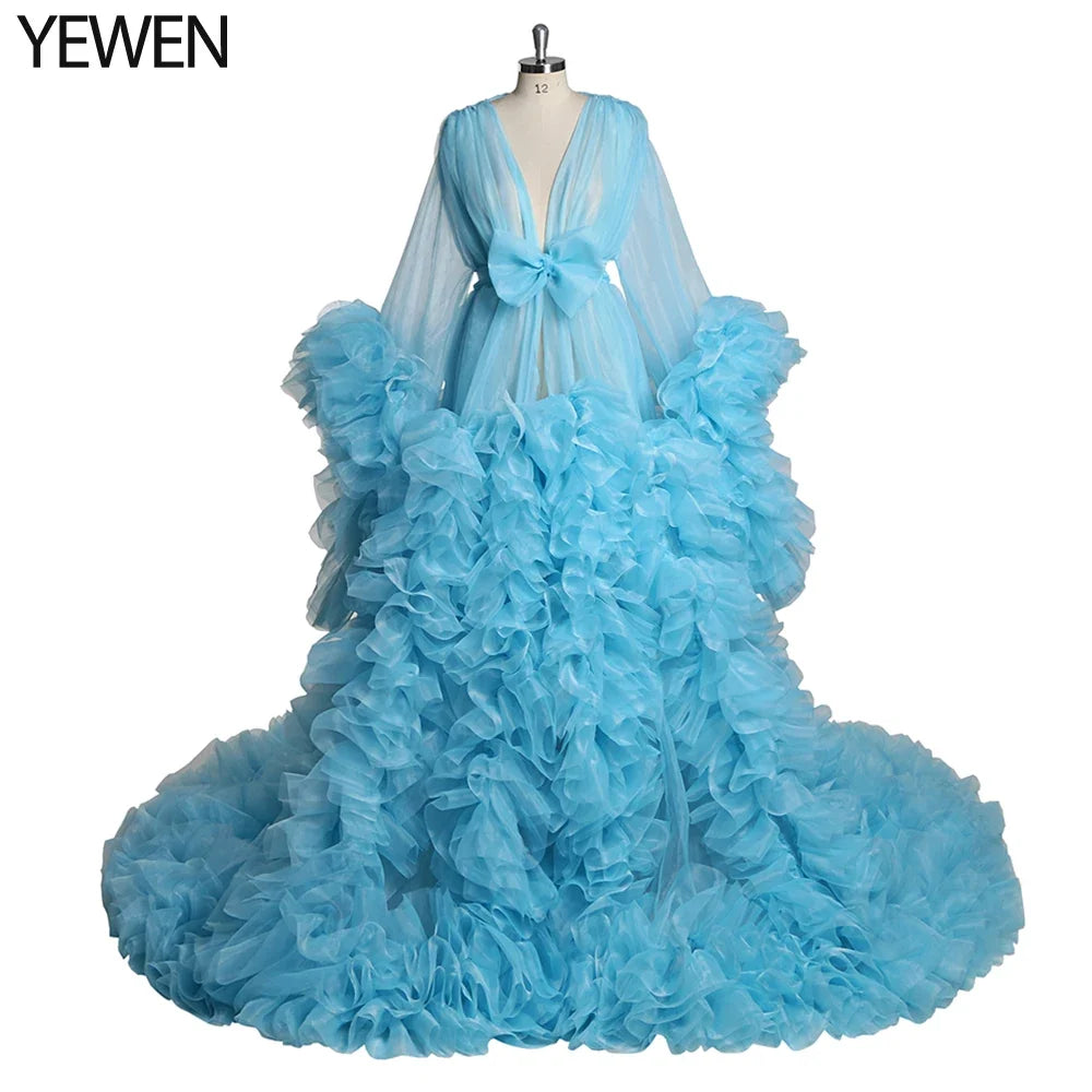 Elegant Maternity Photography Prop Pregnancy Dress for Photo Shooting Organza Ruffle Pregnant Women Dresses Maxi Maternity Gown